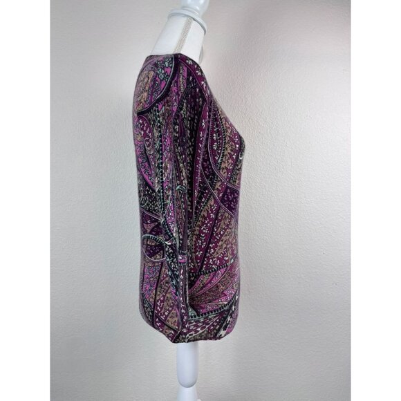 Talbots women's small 3/4 sleeve purple patterned 100% cashmere knit sweater top - Picture 5 of 8